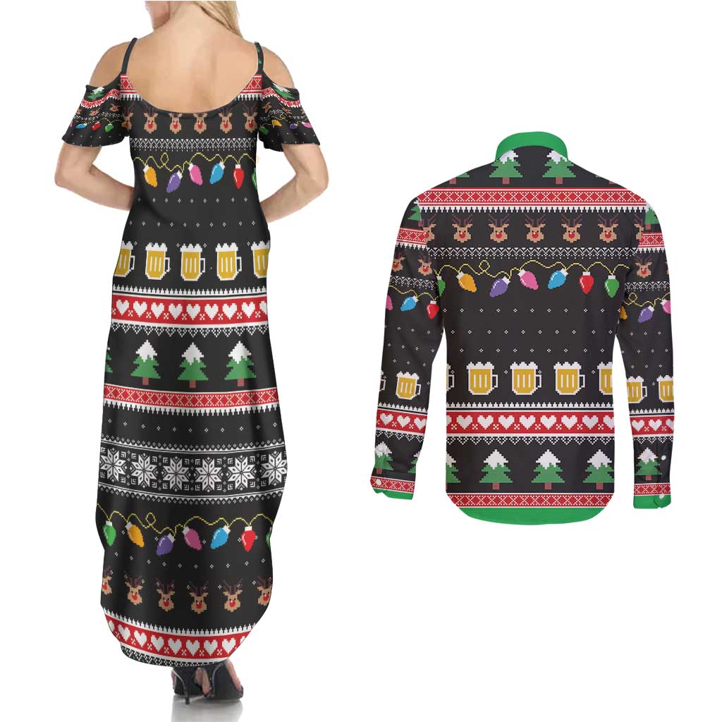 Ho Ho Ho Hold My Beer Santa African Couples Matching Summer Maxi Dress and Long Sleeve Button Shirt Laugh With Beer On Christmas - Wonder Print Shop