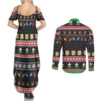 Ho Ho Ho Hold My Beer Santa African Couples Matching Summer Maxi Dress and Long Sleeve Button Shirt Laugh With Beer On Christmas - Wonder Print Shop