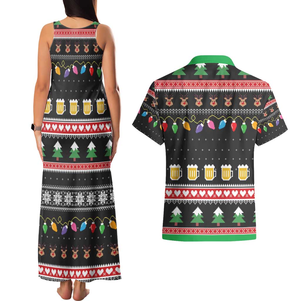Ho Ho Ho Hold My Beer Santa African Couples Matching Tank Maxi Dress and Hawaiian Shirt Laugh With Beer On Christmas - Wonder Print Shop