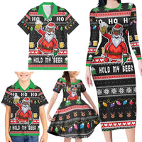 Ho Ho Ho Hold My Beer Santa African Family Matching Long Sleeve Bodycon Dress and Hawaiian Shirt Laugh With Beer On Christmas - Wonder Print Shop