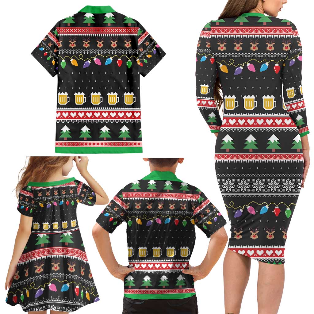Ho Ho Ho Hold My Beer Santa African Family Matching Long Sleeve Bodycon Dress and Hawaiian Shirt Laugh With Beer On Christmas - Wonder Print Shop