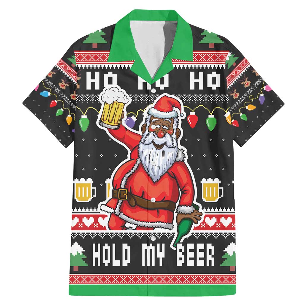 Ho Ho Ho Hold My Beer Santa African Family Matching Mermaid Dress and Hawaiian Shirt Laugh With Beer On Christmas - Wonder Print Shop