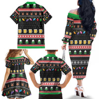 Ho Ho Ho Hold My Beer Santa African Family Matching Off The Shoulder Long Sleeve Dress and Hawaiian Shirt Laugh With Beer On Christmas - Wonder Print Shop