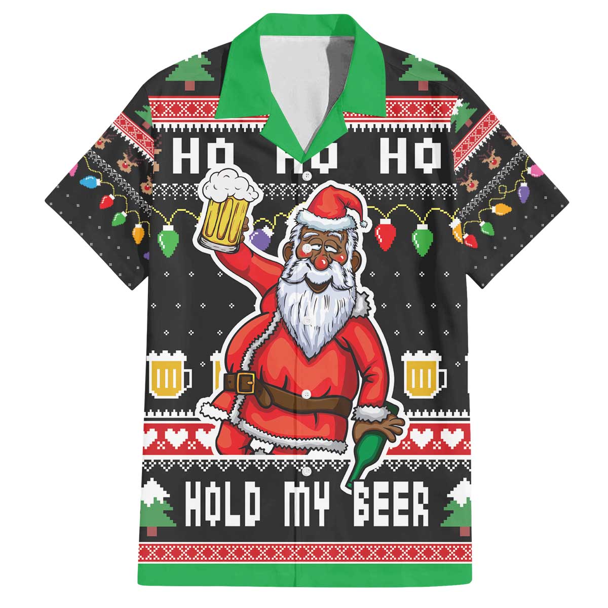 Ho Ho Ho Hold My Beer Santa African Family Matching Off The Shoulder Long Sleeve Dress and Hawaiian Shirt Laugh With Beer On Christmas - Wonder Print Shop
