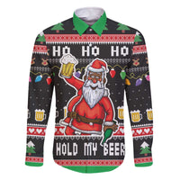 Ho Ho Ho Hold My Beer Santa African Family Matching Off The Shoulder Long Sleeve Dress and Hawaiian Shirt Laugh With Beer On Christmas - Wonder Print Shop