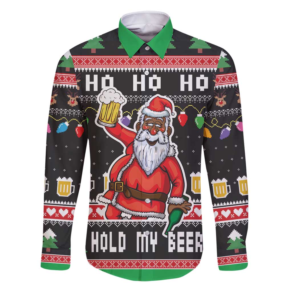Ho Ho Ho Hold My Beer Santa African Family Matching Off Shoulder Maxi Dress and Hawaiian Shirt Laugh With Beer On Christmas - Wonder Print Shop