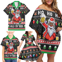 Ho Ho Ho Hold My Beer Santa African Family Matching Off Shoulder Short Dress and Hawaiian Shirt Laugh With Beer On Christmas - Wonder Print Shop