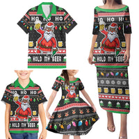 Ho Ho Ho Hold My Beer Santa African Family Matching Puletasi and Hawaiian Shirt Laugh With Beer On Christmas - Wonder Print Shop