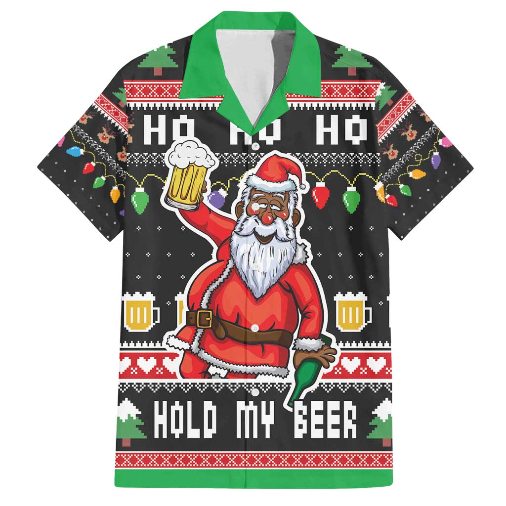 Ho Ho Ho Hold My Beer Santa African Family Matching Puletasi and Hawaiian Shirt Laugh With Beer On Christmas - Wonder Print Shop