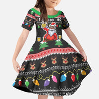 Ho Ho Ho Hold My Beer Santa African Family Matching Short Sleeve Bodycon Dress and Hawaiian Shirt Laugh With Beer On Christmas - Wonder Print Shop