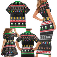 Ho Ho Ho Hold My Beer Santa African Family Matching Short Sleeve Bodycon Dress and Hawaiian Shirt Laugh With Beer On Christmas - Wonder Print Shop