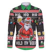 Ho Ho Ho Hold My Beer Santa African Family Matching Short Sleeve Bodycon Dress and Hawaiian Shirt Laugh With Beer On Christmas - Wonder Print Shop