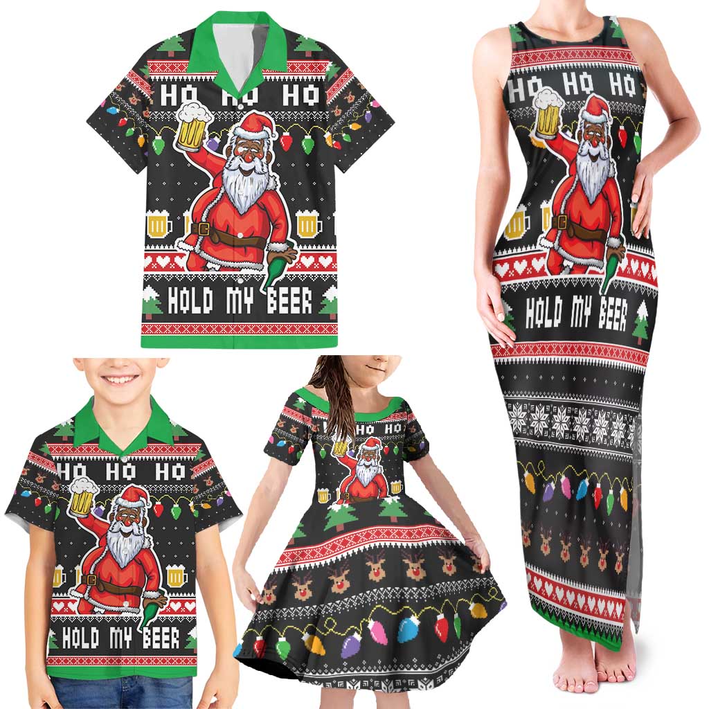 Ho Ho Ho Hold My Beer Santa African Family Matching Tank Maxi Dress and Hawaiian Shirt Laugh With Beer On Christmas - Wonder Print Shop