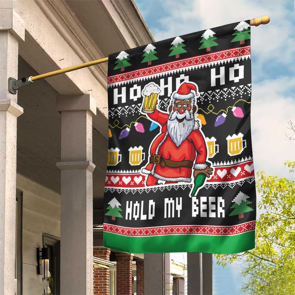 Ho Ho Ho Hold My Beer Santa African Garden Flag Laugh With Beer On Christmas - Wonder Print Shop