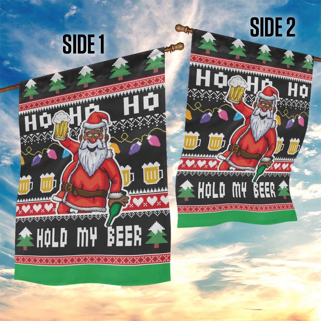 Ho Ho Ho Hold My Beer Santa African Garden Flag Laugh With Beer On Christmas - Wonder Print Shop