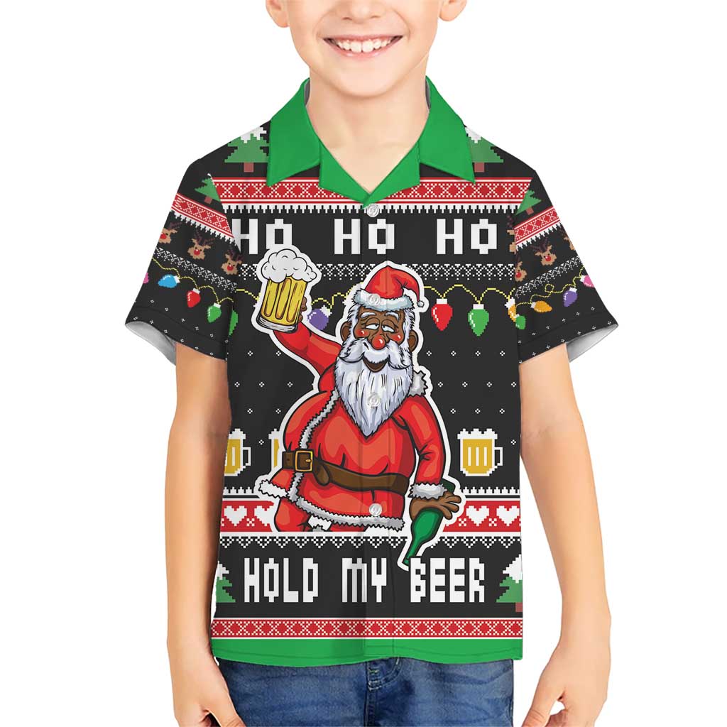 Ho Ho Ho Hold My Beer Santa African Hawaiian Shirt Laugh With Beer On Christmas - Wonder Print Shop
