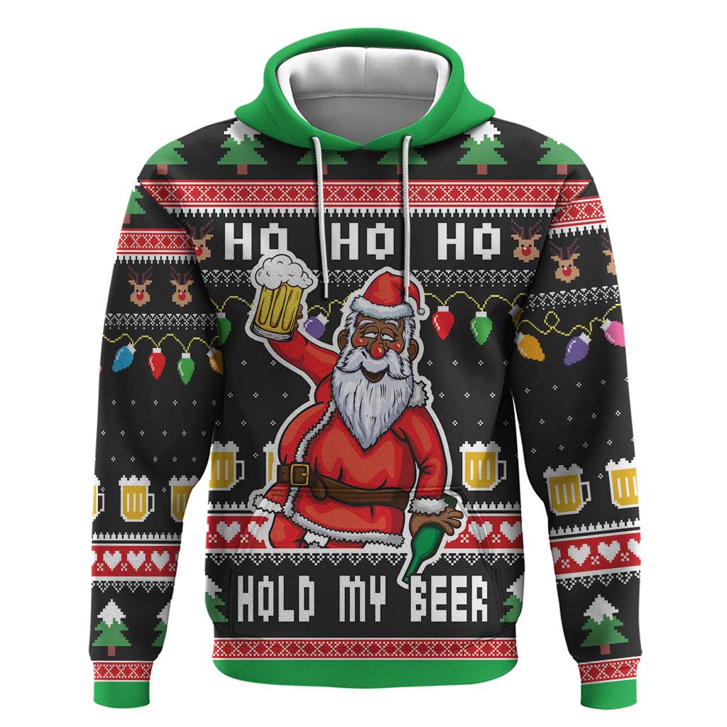 Ho Ho Ho Hold My Beer Santa African Hoodie Laugh With Beer On Christmas - Wonder Print Shop