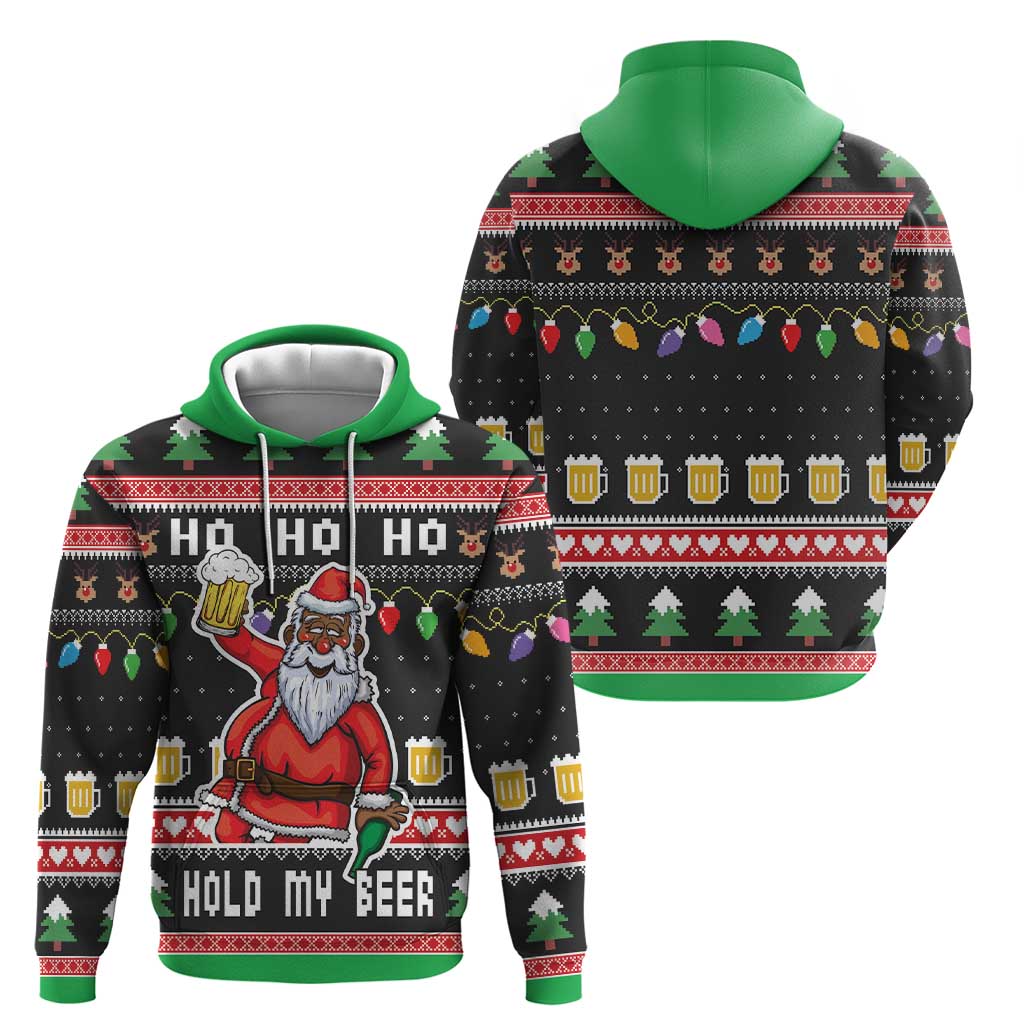 Ho Ho Ho Hold My Beer Santa African Hoodie Laugh With Beer On Christmas - Wonder Print Shop
