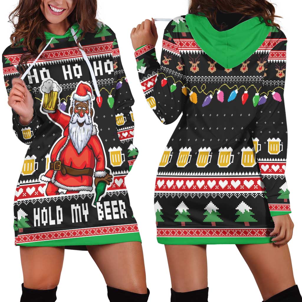 Ho Ho Ho Hold My Beer Santa African Hoodie Dress Laugh With Beer On Christmas - Wonder Print Shop