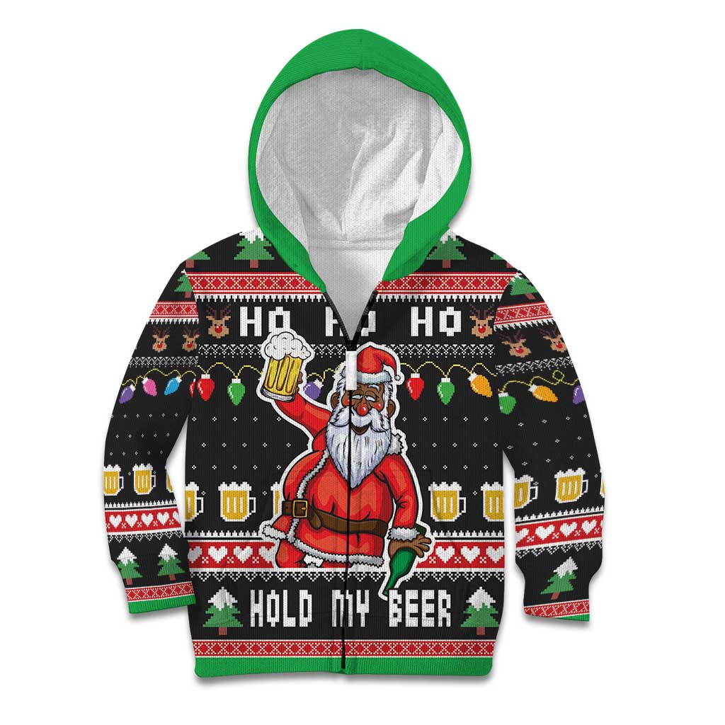Ho Ho Ho Hold My Beer Santa African Kid Hoodie Laugh With Beer On Christmas - Wonder Print Shop