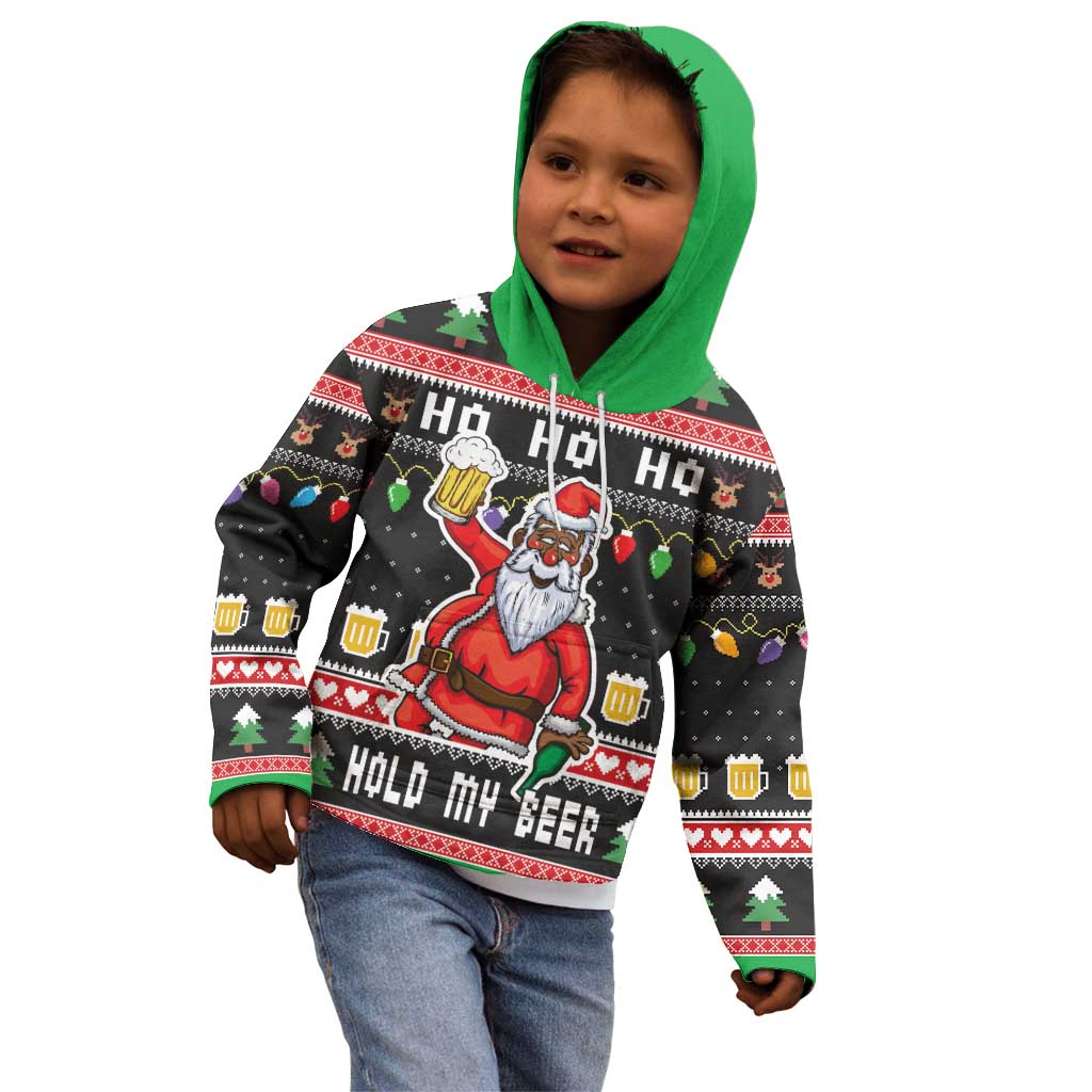 Ho Ho Ho Hold My Beer Santa African Kid Hoodie Laugh With Beer On Christmas - Wonder Print Shop