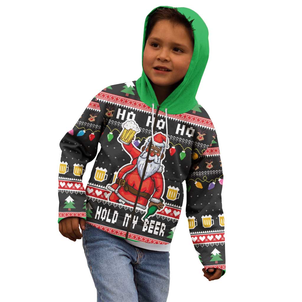 Ho Ho Ho Hold My Beer Santa African Kid Hoodie Laugh With Beer On Christmas - Wonder Print Shop