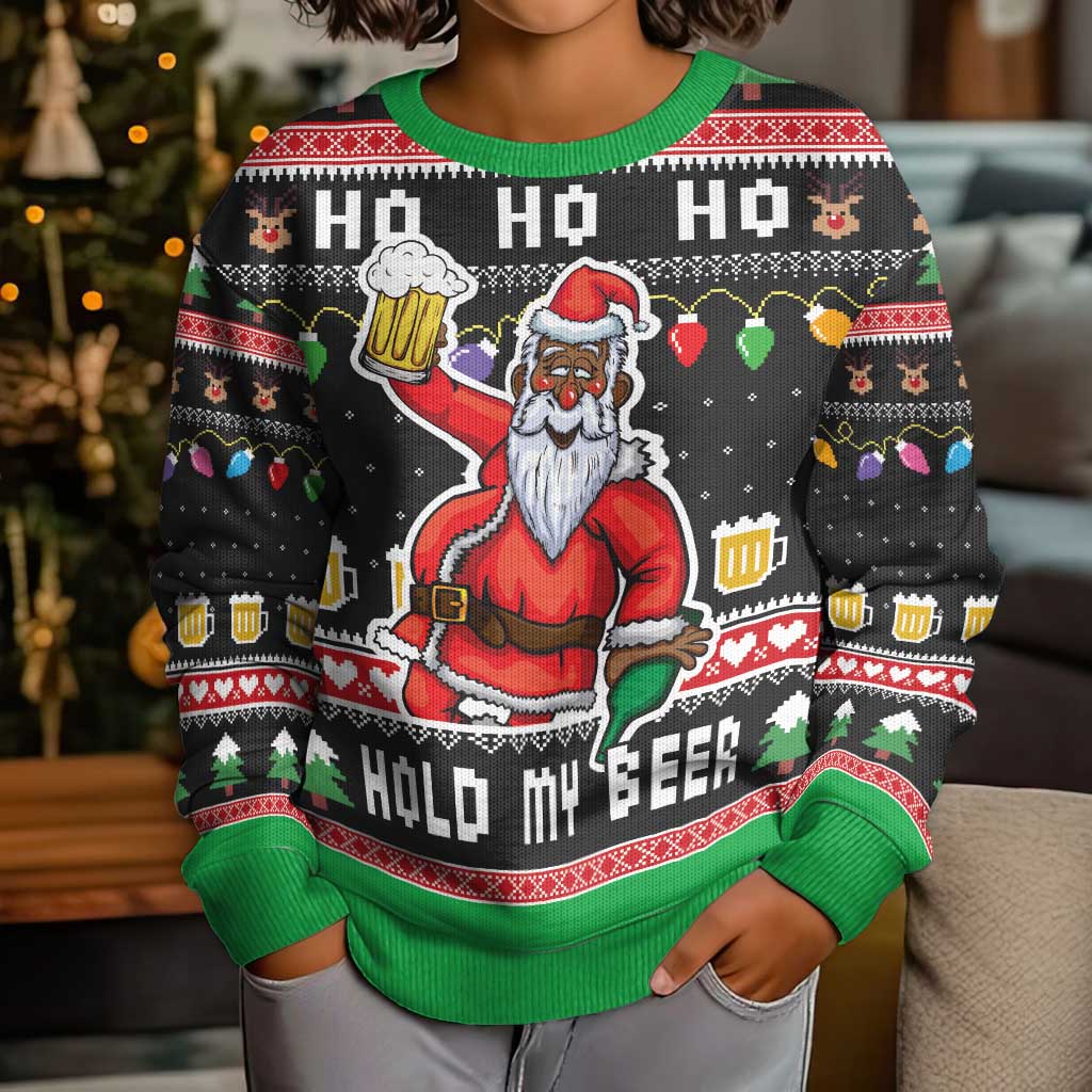 Ho Ho Ho Hold My Beer Santa African Kid Ugly Christmas Sweater Laugh With Beer On Christmas - Wonder Print Shop