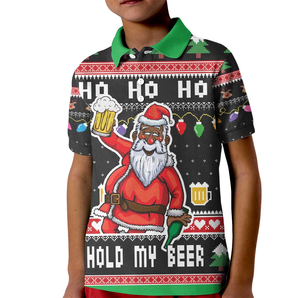 Ho Ho Ho Hold My Beer Santa African Kid Polo Shirt Laugh With Beer On Christmas - Wonder Print Shop