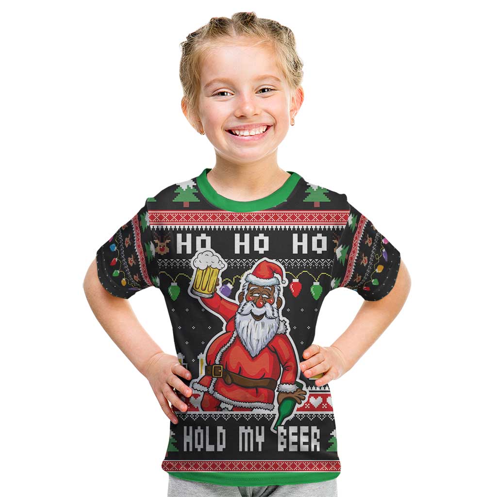Ho Ho Ho Hold My Beer Santa African Kid T Shirt Laugh With Beer On Christmas - Wonder Print Shop
