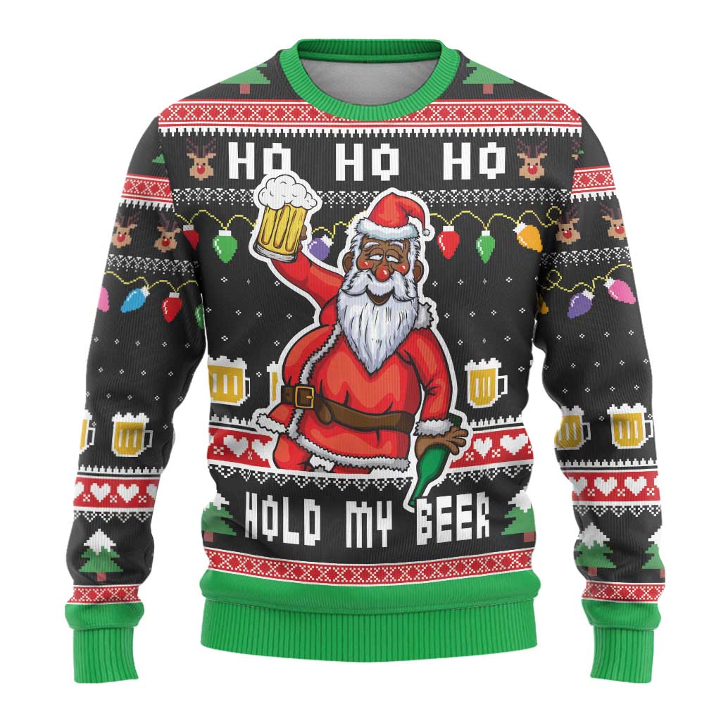 Ho Ho Ho Hold My Beer Santa African Ugly Christmas Sweater Laugh With Beer On Christmas - Wonder Print Shop