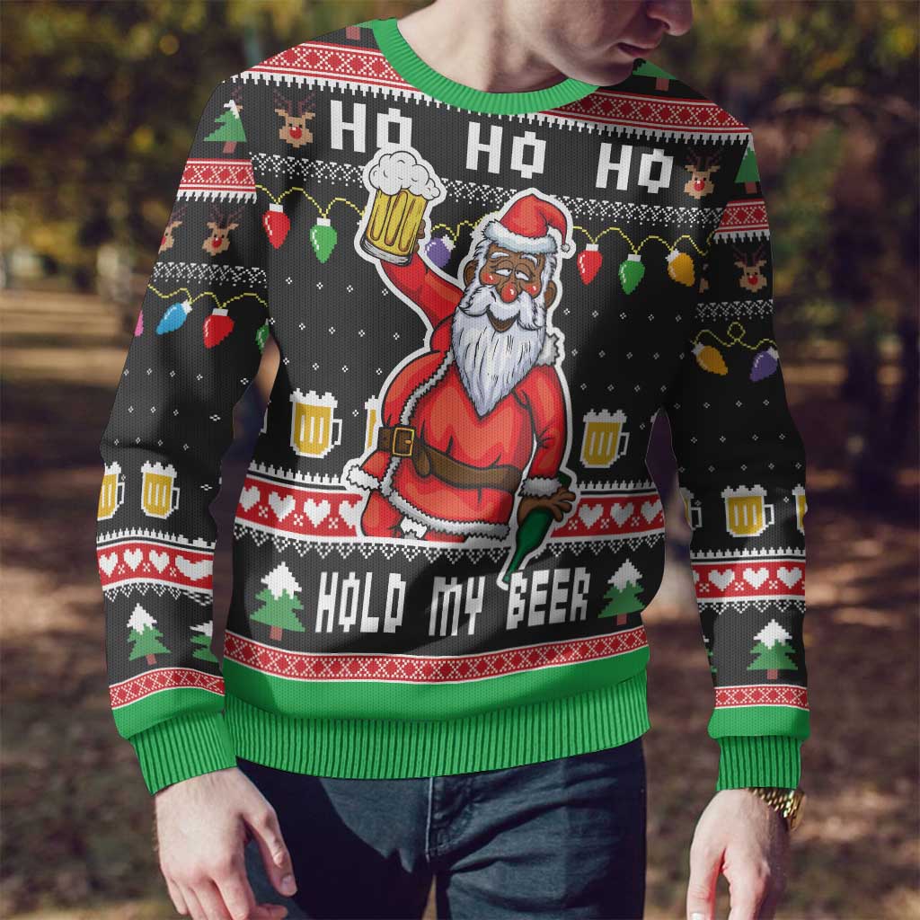 Ho Ho Ho Hold My Beer Santa African Ugly Christmas Sweater Laugh With Beer On Christmas - Wonder Print Shop