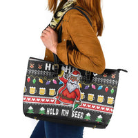 Ho Ho Ho Hold My Beer Santa African Leather Tote Bag Laugh With Beer On Christmas - Wonder Print Shop
