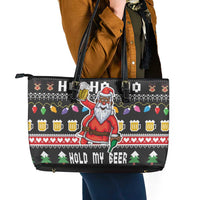 Ho Ho Ho Hold My Beer Santa African Leather Tote Bag Laugh With Beer On Christmas - Wonder Print Shop