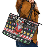 Ho Ho Ho Hold My Beer Santa African Leather Tote Bag Laugh With Beer On Christmas - Wonder Print Shop