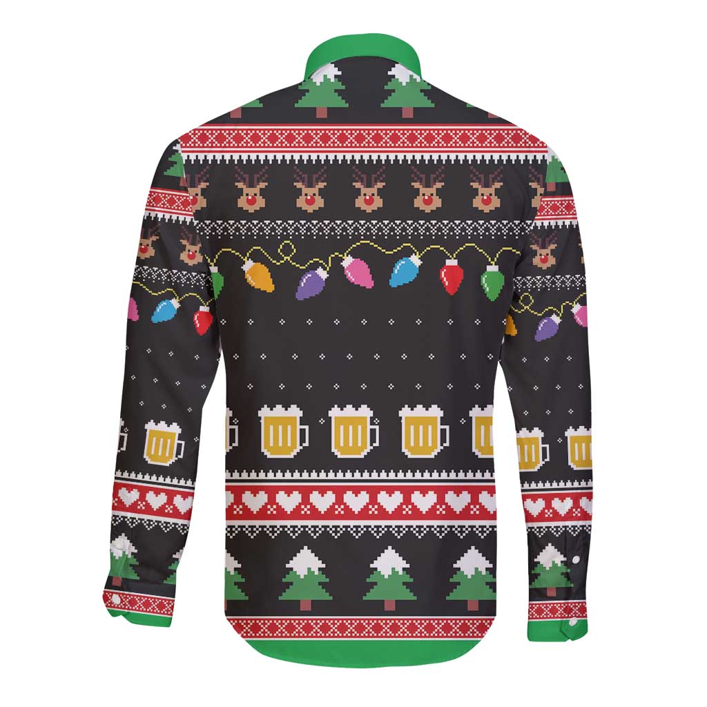 Ho Ho Ho Hold My Beer Santa African Long Sleeve Button Shirt Laugh With Beer On Christmas - Wonder Print Shop