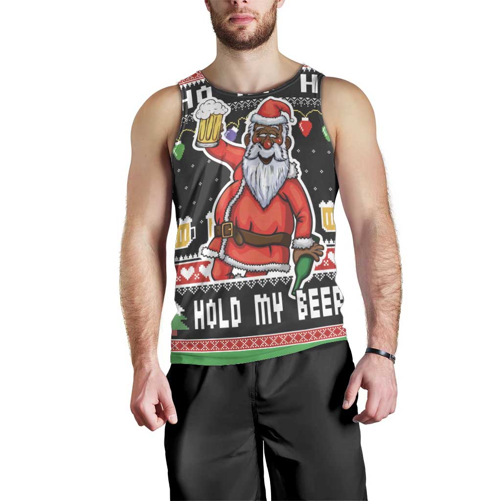 Ho Ho Ho Hold My Beer Santa African Men Tank Top Laugh With Beer On Christmas - Wonder Print Shop