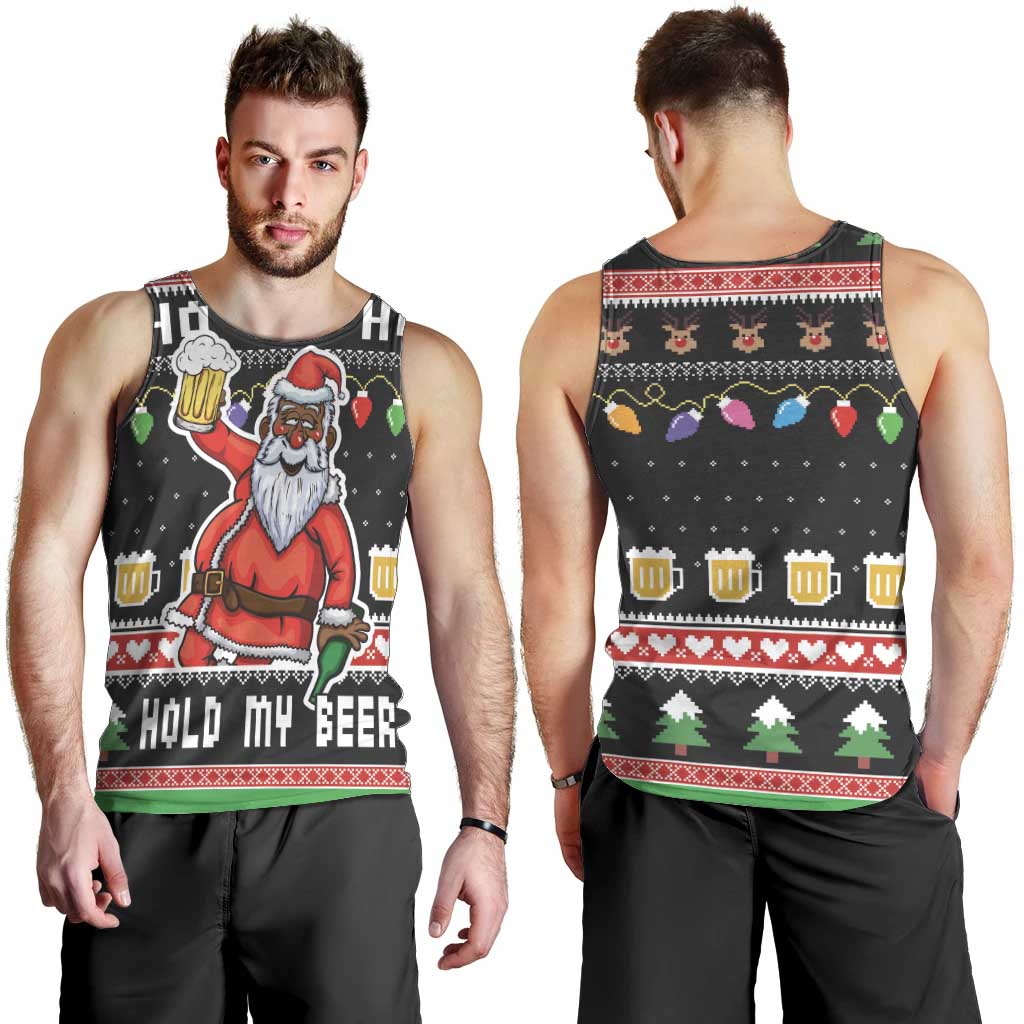 Ho Ho Ho Hold My Beer Santa African Men Tank Top Laugh With Beer On Christmas - Wonder Print Shop
