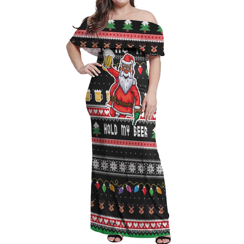 Ho Ho Ho Hold My Beer Santa African Off Shoulder Maxi Dress Laugh With Beer On Christmas - Wonder Print Shop