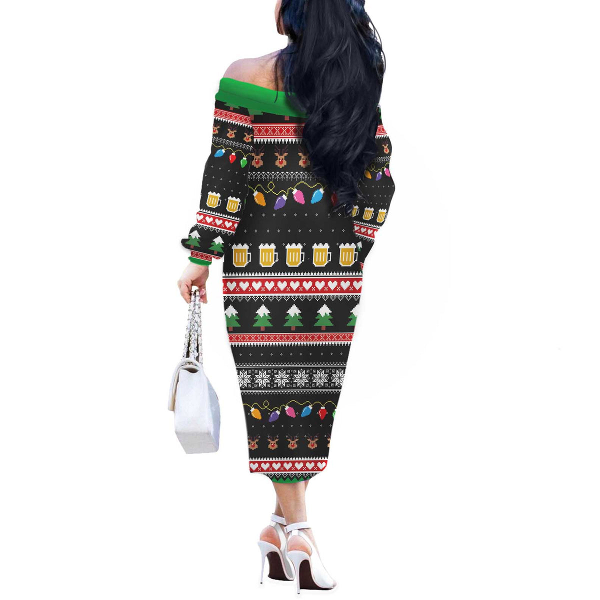 Ho Ho Ho Hold My Beer Santa African Off The Shoulder Long Sleeve Dress Laugh With Beer On Christmas - Wonder Print Shop