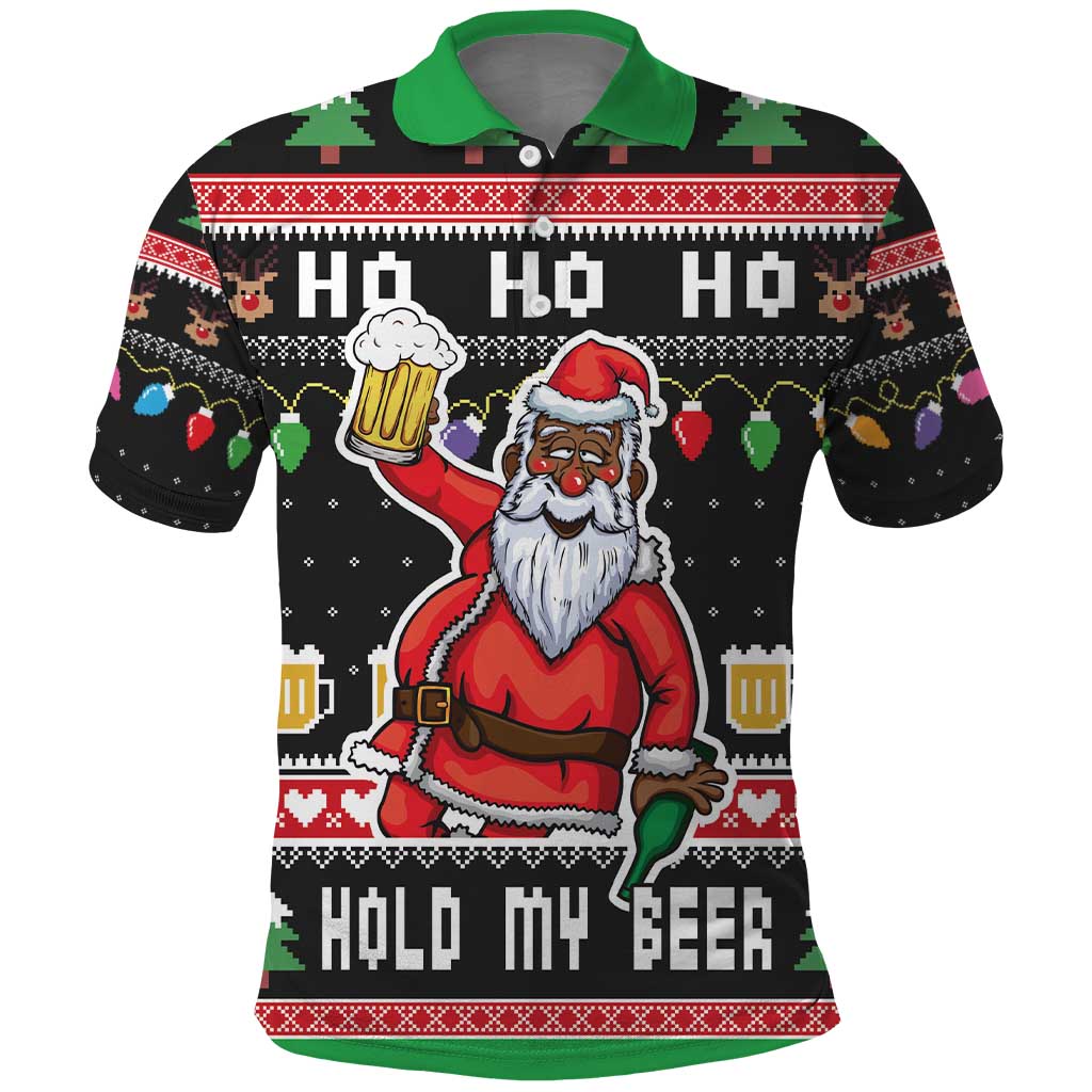 Ho Ho Ho Hold My Beer Santa African Polo Shirt Laugh With Beer On Christmas - Wonder Print Shop