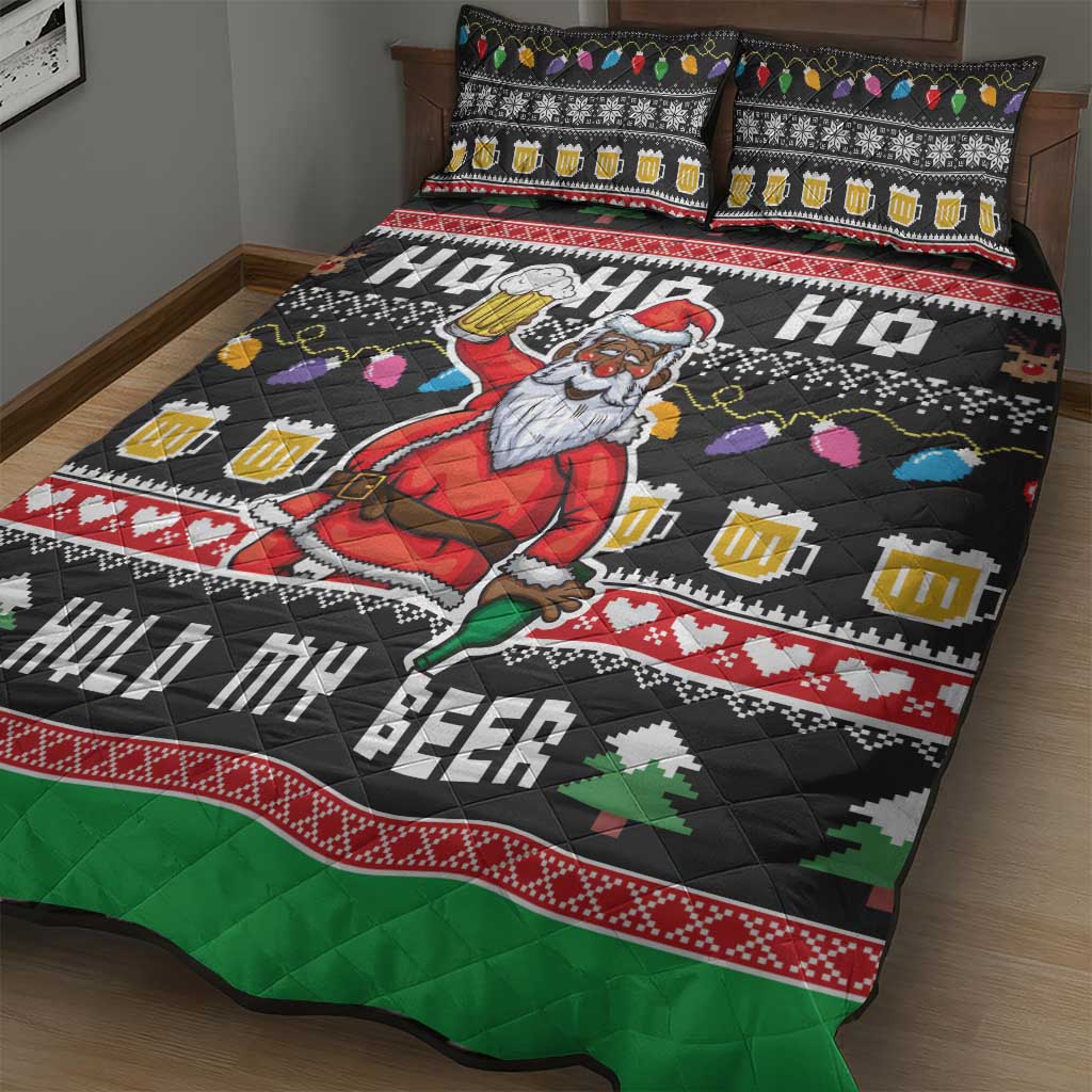 Ho Ho Ho Hold My Beer Santa African Quilt Bed Set Laugh With Beer On Christmas - Wonder Print Shop