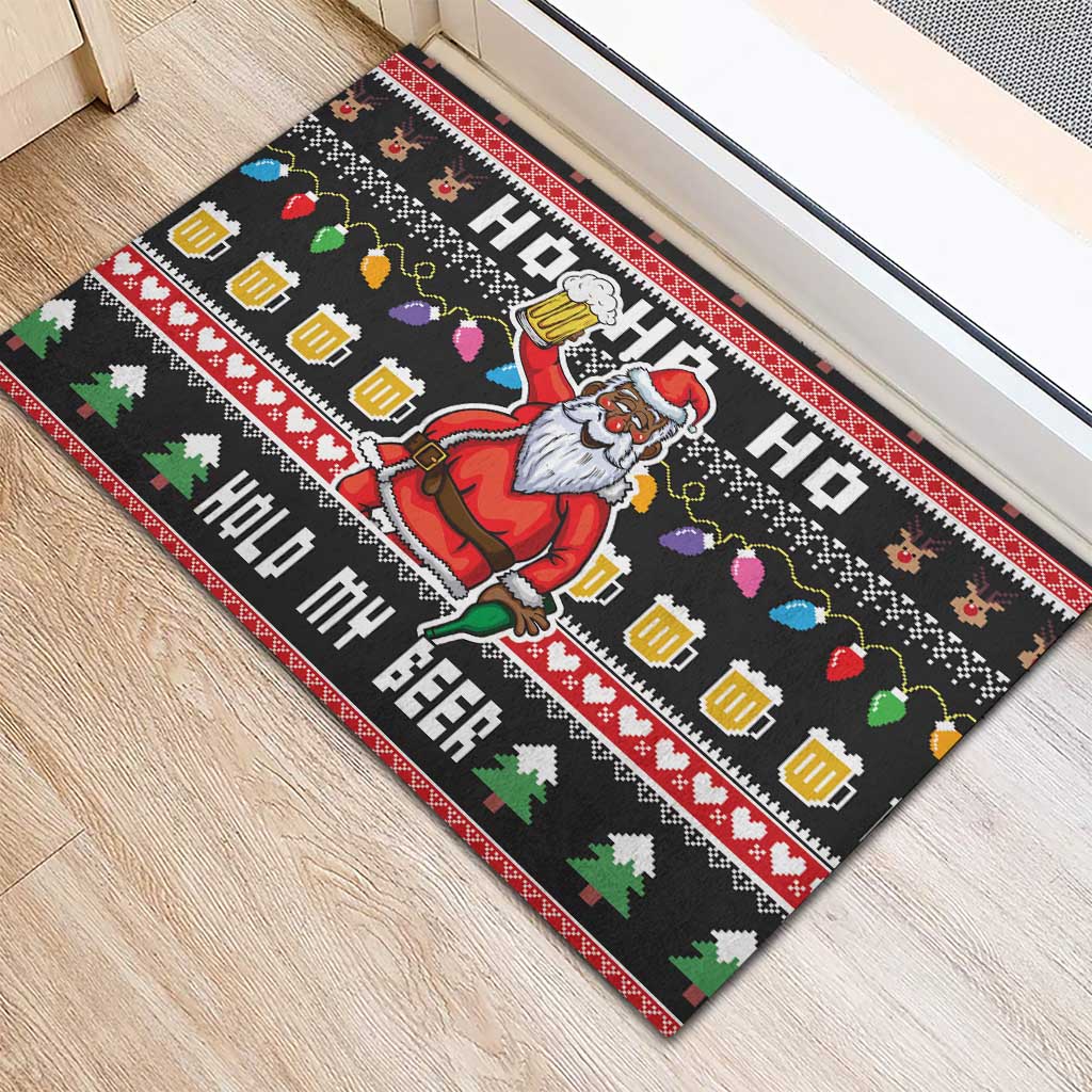 Ho Ho Ho Hold My Beer Santa African Rubber Doormat Laugh With Beer On Christmas - Wonder Print Shop