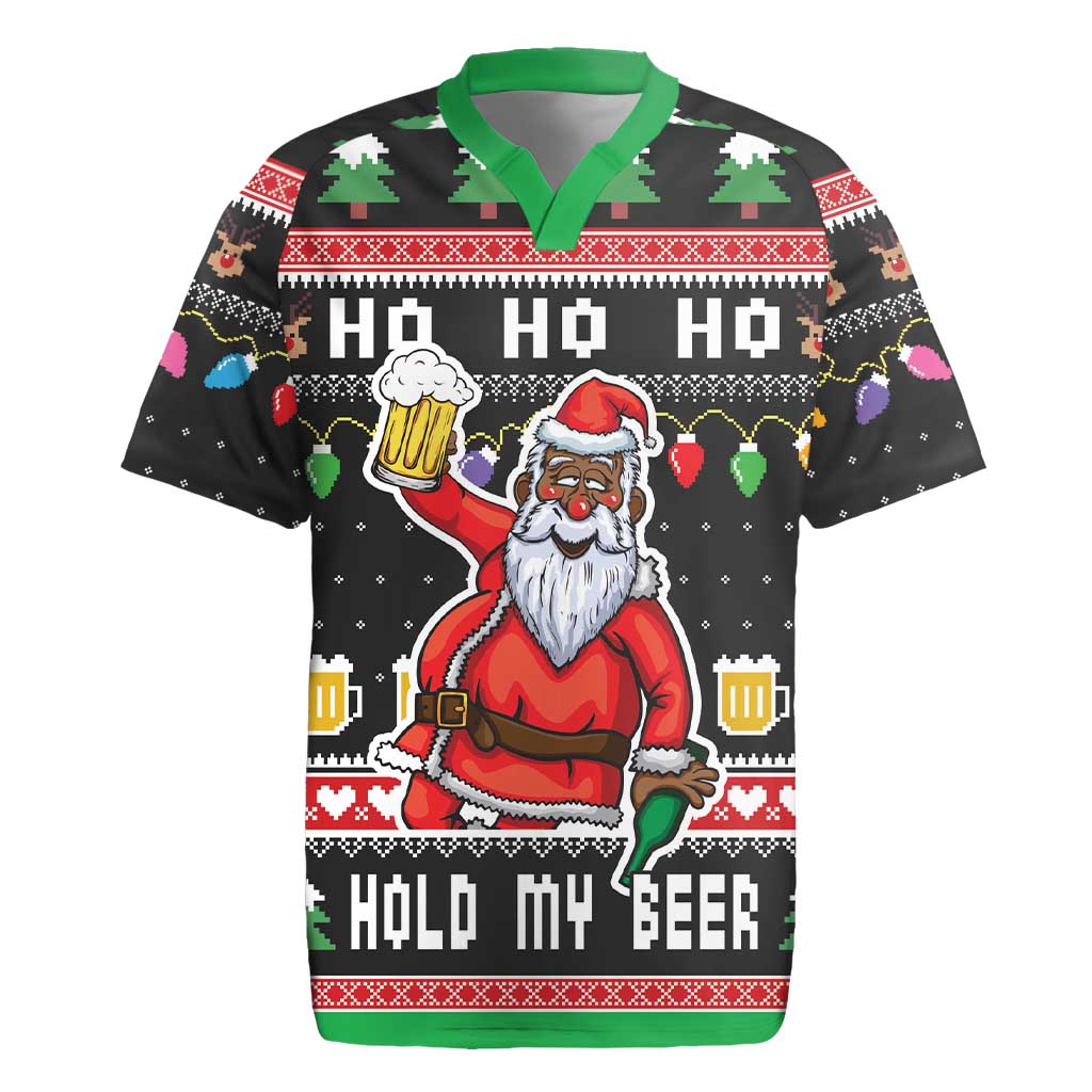 Ho Ho Ho Hold My Beer Santa African Rugby Jersey Laugh With Beer On Christmas - Wonder Print Shop