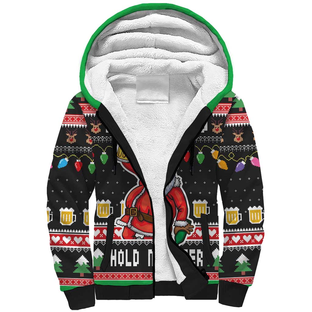 Ho Ho Ho Hold My Beer Santa African Sherpa Hoodie Laugh With Beer On Christmas - Wonder Print Shop