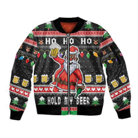 Ho Ho Ho Hold My Beer Santa African Sleeve Zip Bomber Jacket Laugh With Beer On Christmas - Wonder Print Shop