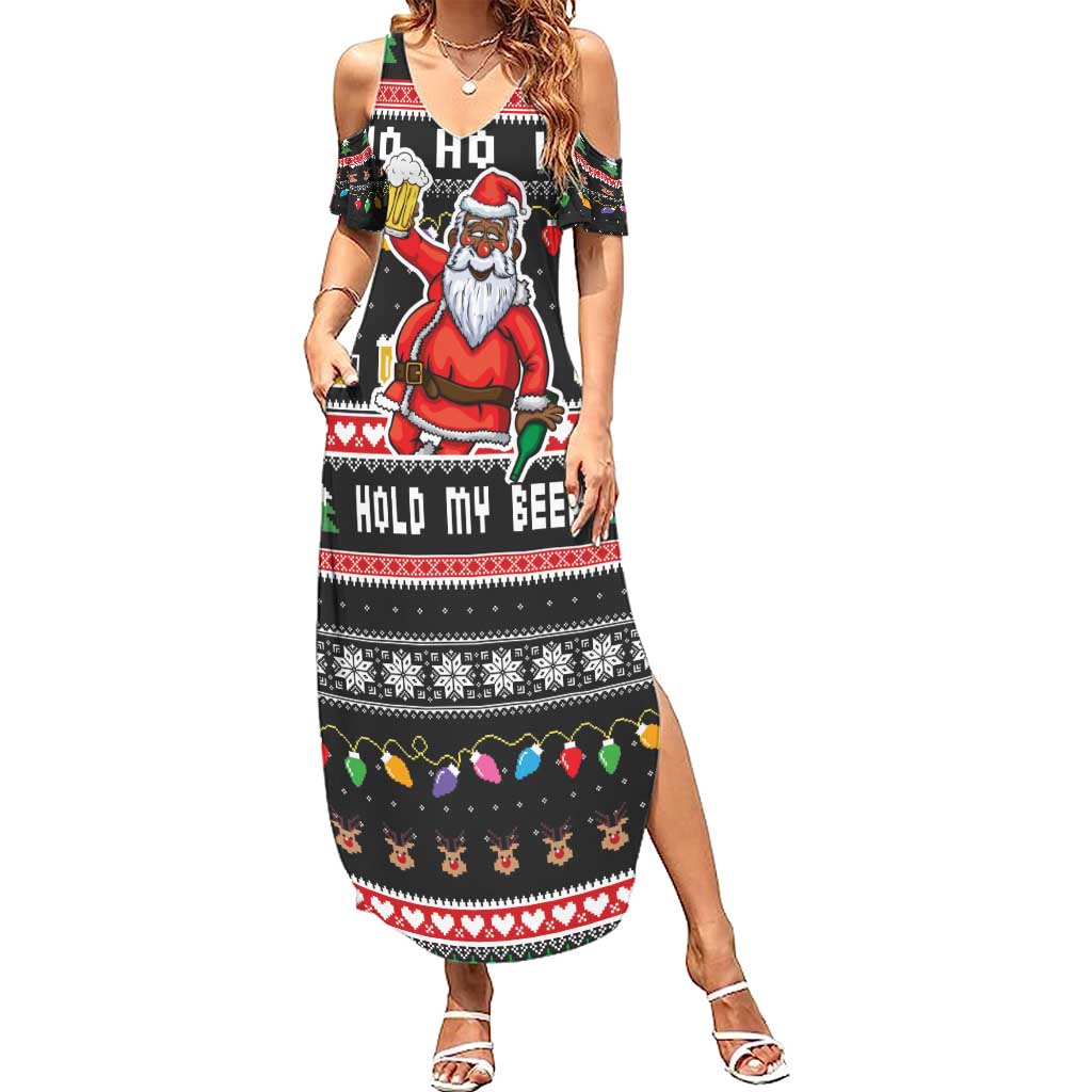 Ho Ho Ho Hold My Beer Santa African Summer Maxi Dress Laugh With Beer On Christmas - Wonder Print Shop