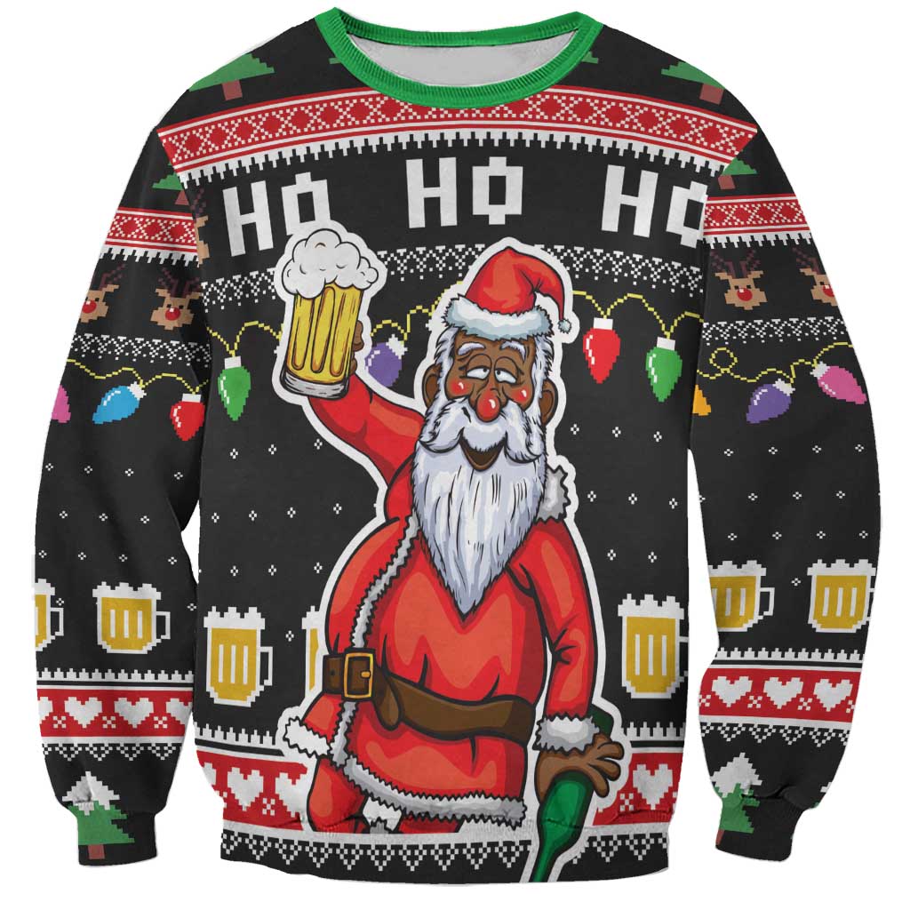 Ho Ho Ho Hold My Beer Santa African Sweatshirt Laugh With Beer On Christmas - Wonder Print Shop