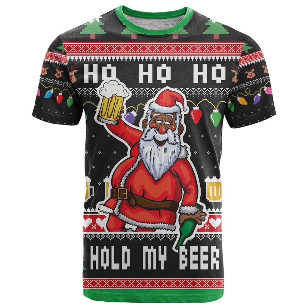 Ho Ho Ho Hold My Beer Santa African T Shirt Laugh With Beer On Christmas - Wonder Print Shop
