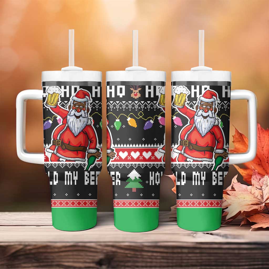 Ho Ho Ho Hold My Beer Santa African Tumbler With Handle Laugh With Beer On Christmas - Wonder Print Shop