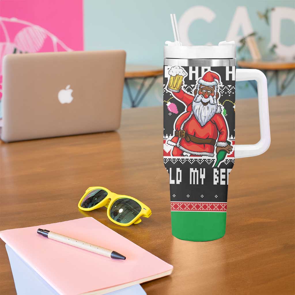 Ho Ho Ho Hold My Beer Santa African Tumbler With Handle Laugh With Beer On Christmas - Wonder Print Shop